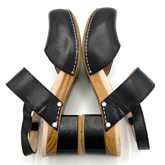 Dansko Sz 40 US 9.5-10 Malin Black Leather Closed Toe Ankle Strap Sandals Clogs - Picture 9 of 13